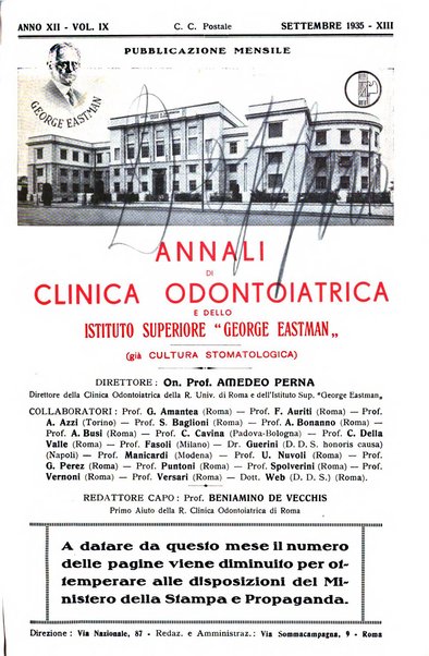 Annali di clinica odontoiatrica e dello Istituto superiore George Eastmann