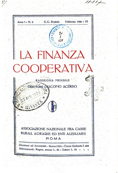 La finanza cooperativa rassegna mensile [della] Associazione nazionale fra Casse rurali, agrarie ed enti ausiliarii