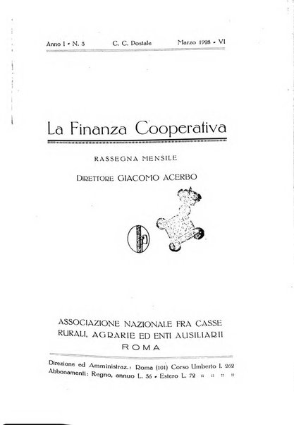 La finanza cooperativa rassegna mensile [della] Associazione nazionale fra Casse rurali, agrarie ed enti ausiliarii