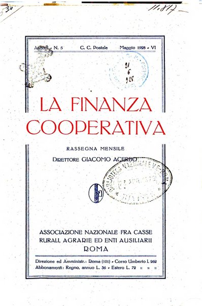 La finanza cooperativa rassegna mensile [della] Associazione nazionale fra Casse rurali, agrarie ed enti ausiliarii