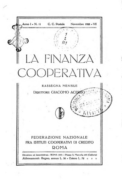 La finanza cooperativa rassegna mensile [della] Associazione nazionale fra Casse rurali, agrarie ed enti ausiliarii