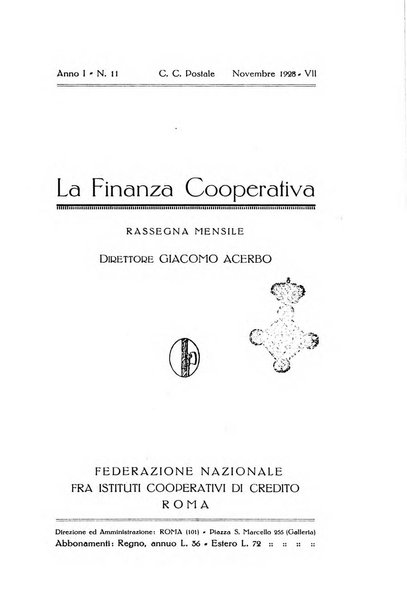 La finanza cooperativa rassegna mensile [della] Associazione nazionale fra Casse rurali, agrarie ed enti ausiliarii