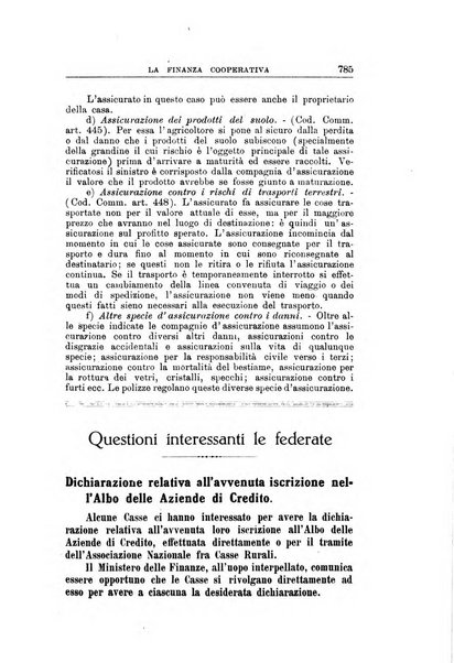 La finanza cooperativa rassegna mensile [della] Associazione nazionale fra Casse rurali, agrarie ed enti ausiliarii