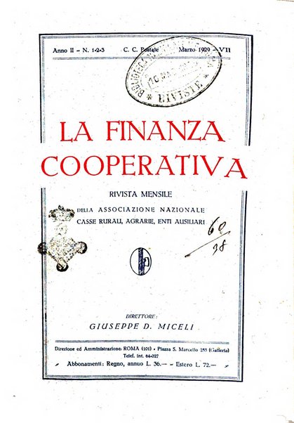 La finanza cooperativa rassegna mensile [della] Associazione nazionale fra Casse rurali, agrarie ed enti ausiliarii