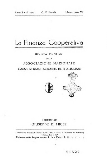 La finanza cooperativa rassegna mensile [della] Associazione nazionale fra Casse rurali, agrarie ed enti ausiliarii