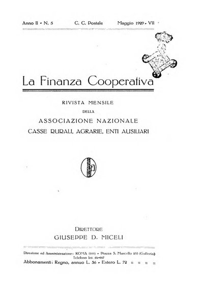 La finanza cooperativa rassegna mensile [della] Associazione nazionale fra Casse rurali, agrarie ed enti ausiliarii