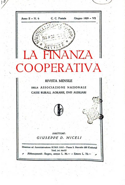 La finanza cooperativa rassegna mensile [della] Associazione nazionale fra Casse rurali, agrarie ed enti ausiliarii