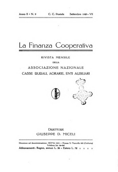 La finanza cooperativa rassegna mensile [della] Associazione nazionale fra Casse rurali, agrarie ed enti ausiliarii