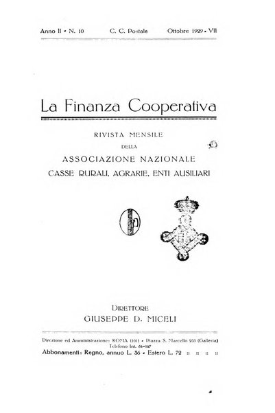 La finanza cooperativa rassegna mensile [della] Associazione nazionale fra Casse rurali, agrarie ed enti ausiliarii