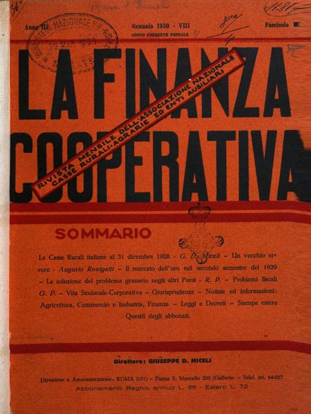 La finanza cooperativa rassegna mensile [della] Associazione nazionale fra Casse rurali, agrarie ed enti ausiliarii