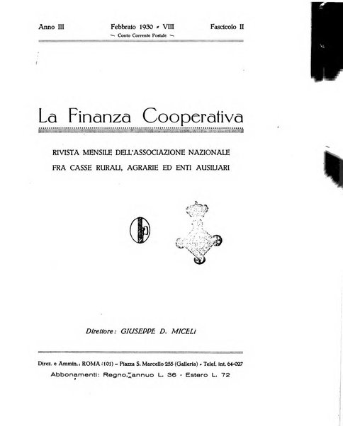 La finanza cooperativa rassegna mensile [della] Associazione nazionale fra Casse rurali, agrarie ed enti ausiliarii