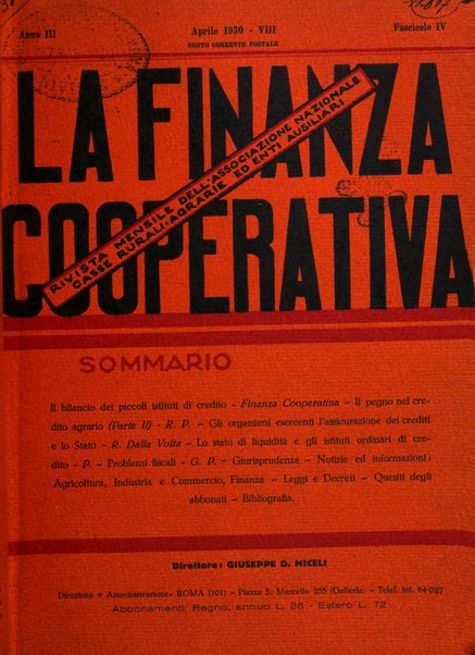 La finanza cooperativa rassegna mensile [della] Associazione nazionale fra Casse rurali, agrarie ed enti ausiliarii