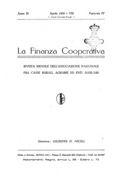 La finanza cooperativa rassegna mensile [della] Associazione nazionale fra Casse rurali, agrarie ed enti ausiliarii