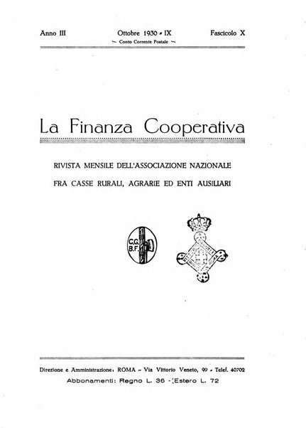 La finanza cooperativa rassegna mensile [della] Associazione nazionale fra Casse rurali, agrarie ed enti ausiliarii