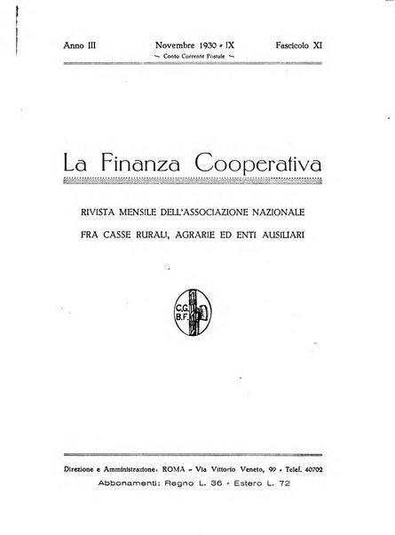 La finanza cooperativa rassegna mensile [della] Associazione nazionale fra Casse rurali, agrarie ed enti ausiliarii