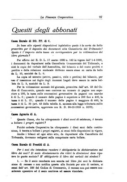 La finanza cooperativa rassegna mensile [della] Associazione nazionale fra Casse rurali, agrarie ed enti ausiliarii