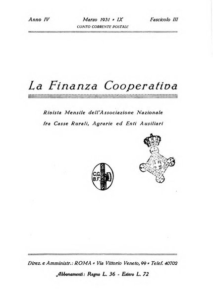 La finanza cooperativa rassegna mensile [della] Associazione nazionale fra Casse rurali, agrarie ed enti ausiliarii