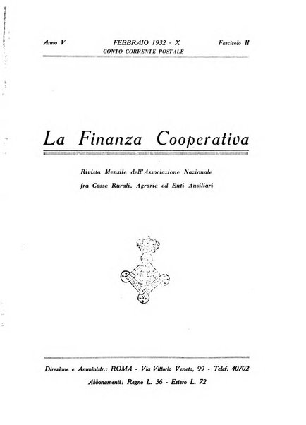 La finanza cooperativa rassegna mensile [della] Associazione nazionale fra Casse rurali, agrarie ed enti ausiliarii