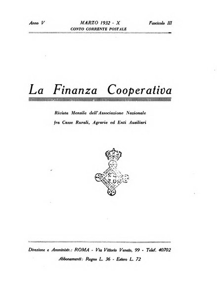 La finanza cooperativa rassegna mensile [della] Associazione nazionale fra Casse rurali, agrarie ed enti ausiliarii