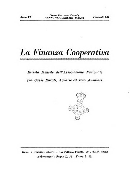 La finanza cooperativa rassegna mensile [della] Associazione nazionale fra Casse rurali, agrarie ed enti ausiliarii