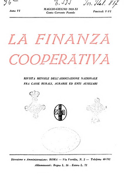 La finanza cooperativa rassegna mensile [della] Associazione nazionale fra Casse rurali, agrarie ed enti ausiliarii