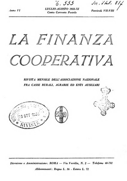 La finanza cooperativa rassegna mensile [della] Associazione nazionale fra Casse rurali, agrarie ed enti ausiliarii