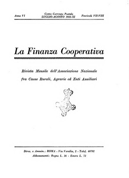 La finanza cooperativa rassegna mensile [della] Associazione nazionale fra Casse rurali, agrarie ed enti ausiliarii