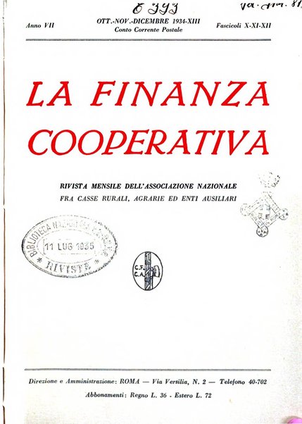 La finanza cooperativa rassegna mensile [della] Associazione nazionale fra Casse rurali, agrarie ed enti ausiliarii