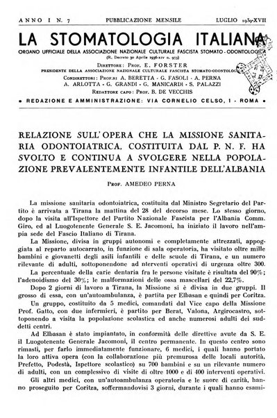 La stomatologia italiana organo ufficiale della Associazione nazionale culturale fascista stomato-odontologica