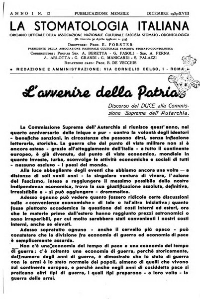 La stomatologia italiana organo ufficiale della Associazione nazionale culturale fascista stomato-odontologica