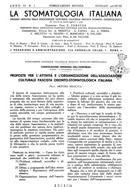 La stomatologia italiana organo ufficiale della Associazione nazionale culturale fascista stomato-odontologica