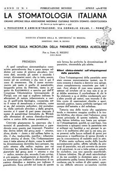 La stomatologia italiana organo ufficiale della Associazione nazionale culturale fascista stomato-odontologica