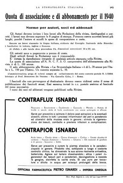 La stomatologia italiana organo ufficiale della Associazione nazionale culturale fascista stomato-odontologica