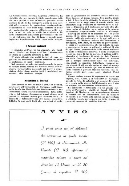 La stomatologia italiana organo ufficiale della Associazione nazionale culturale fascista stomato-odontologica