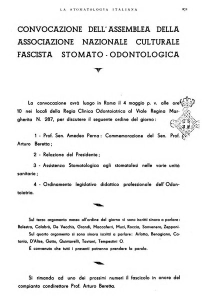 La stomatologia italiana organo ufficiale della Associazione nazionale culturale fascista stomato-odontologica