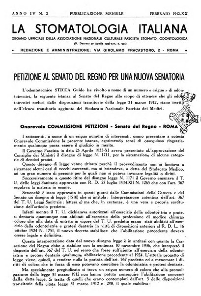 La stomatologia italiana organo ufficiale della Associazione nazionale culturale fascista stomato-odontologica