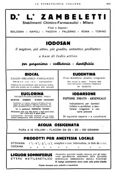 La stomatologia italiana organo ufficiale della Associazione nazionale culturale fascista stomato-odontologica