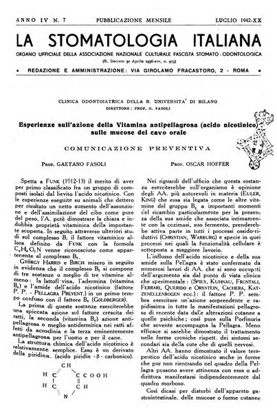 La stomatologia italiana organo ufficiale della Associazione nazionale culturale fascista stomato-odontologica