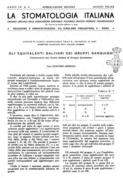 La stomatologia italiana organo ufficiale della Associazione nazionale culturale fascista stomato-odontologica