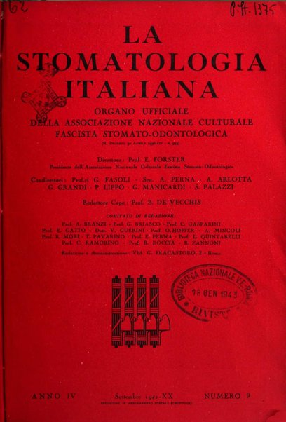 La stomatologia italiana organo ufficiale della Associazione nazionale culturale fascista stomato-odontologica