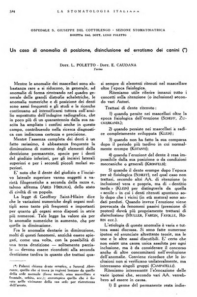 La stomatologia italiana organo ufficiale della Associazione nazionale culturale fascista stomato-odontologica