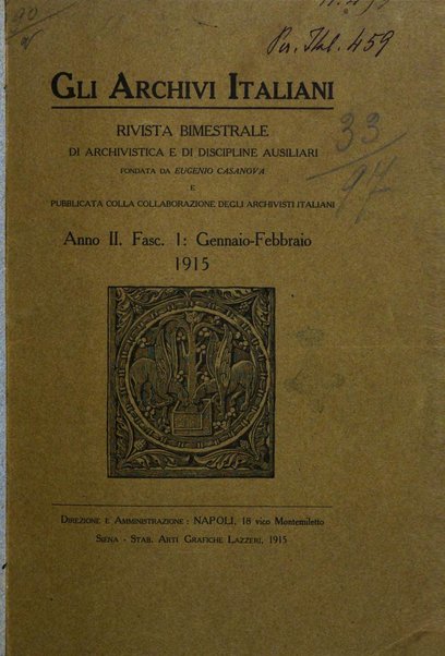 Gli archivi italiani rivista bimestrale di archivistica e di discipline ausiliare