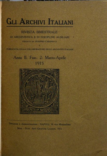 Gli archivi italiani rivista bimestrale di archivistica e di discipline ausiliare