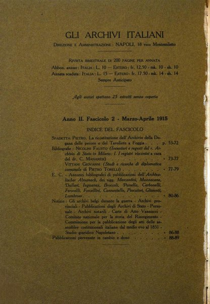 Gli archivi italiani rivista bimestrale di archivistica e di discipline ausiliare