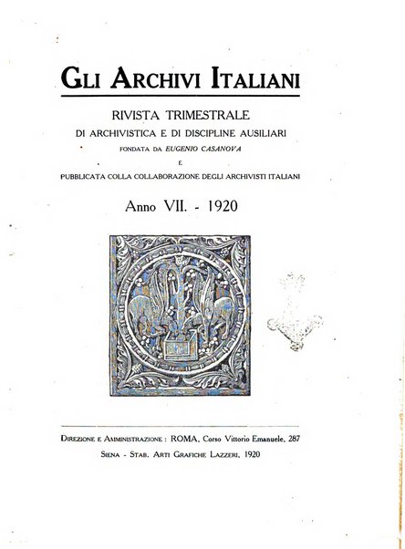 Gli archivi italiani rivista bimestrale di archivistica e di discipline ausiliare