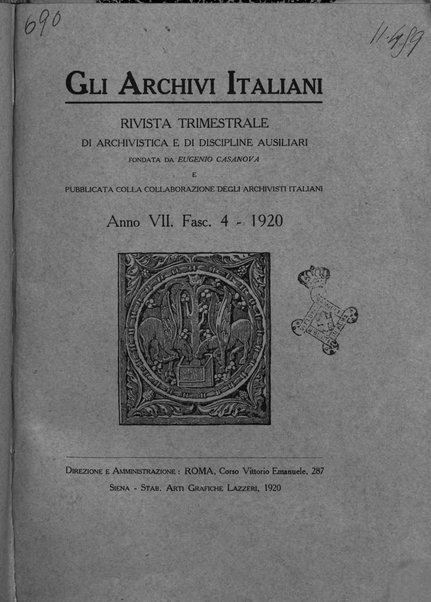 Gli archivi italiani rivista bimestrale di archivistica e di discipline ausiliare