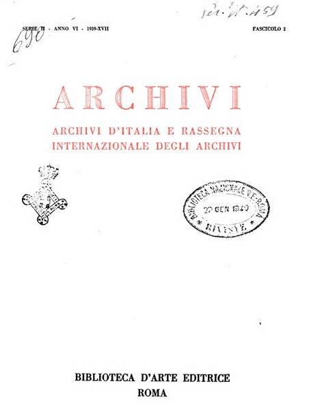 Archivi archivi d'Italia e rassegna internazionale degli archivi