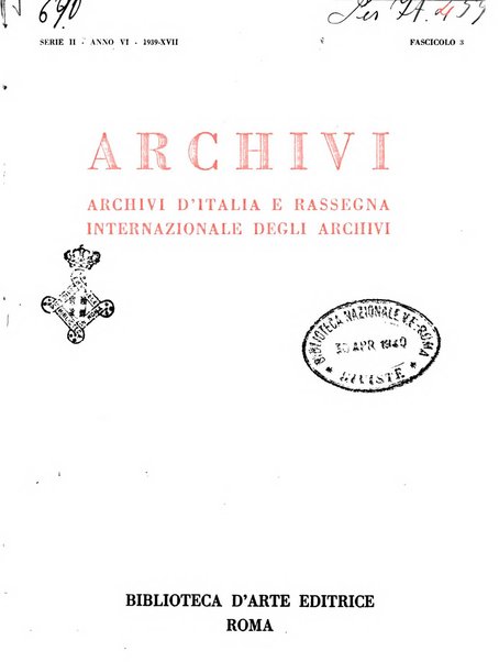 Archivi archivi d'Italia e rassegna internazionale degli archivi