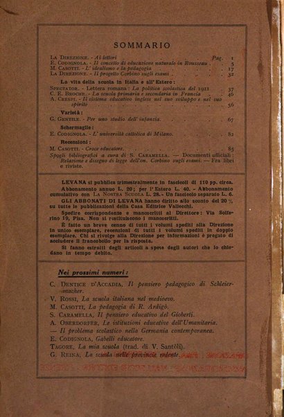 Levana rassegna trimestrale di filosofia dell'educazione e di politica scolastica