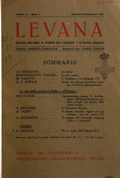 Levana rassegna trimestrale di filosofia dell'educazione e di politica scolastica